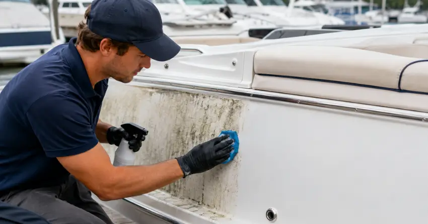 boat mold cleaning before and after gelcoat and vinyl restoration