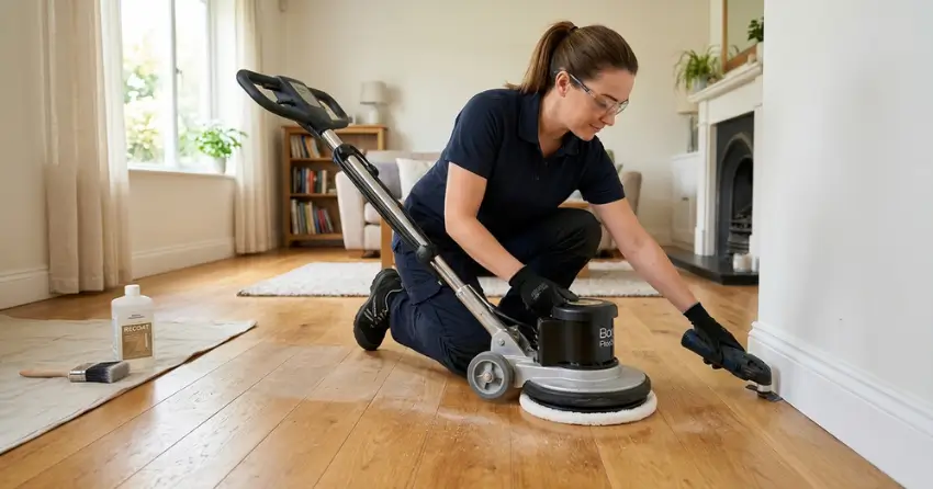 hardwood floor maintenance screen and recoat process