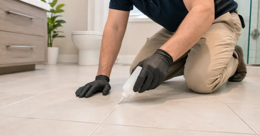 grout sealing application on bathroom tile in Edmonton