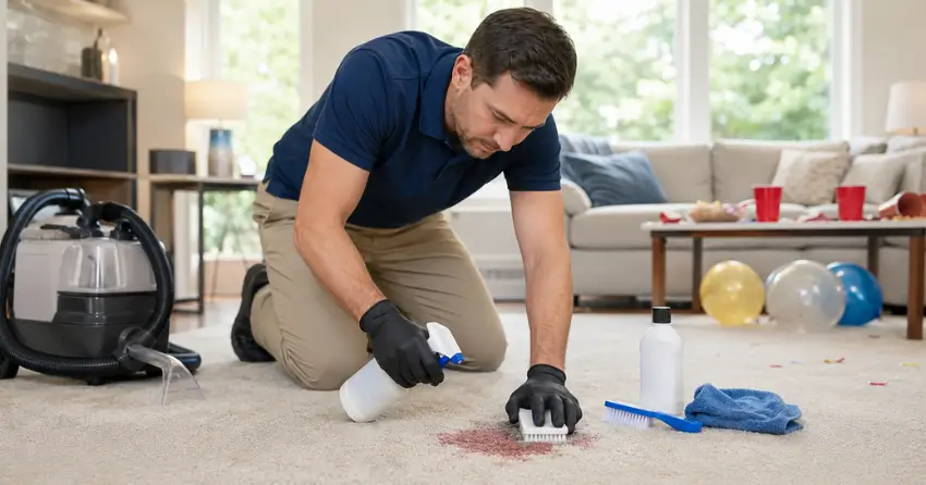 carpet stain treatment during post-party cleaning