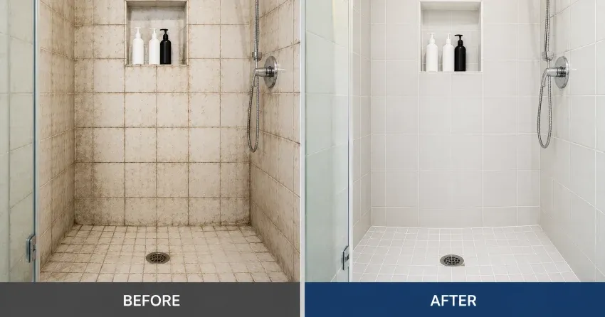 before and after shower tile cleaning Edmonton result